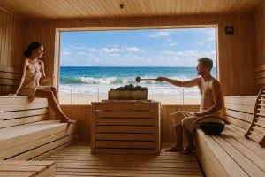 Couple in a Seaside Sauna in Cornwall